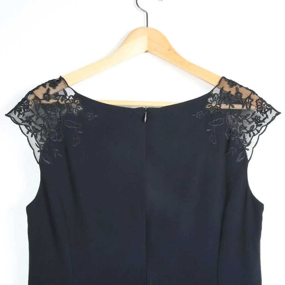 ESCADA Black Wool Blend Sheath Dress with Lace Capped Sleeves
